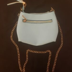 Chic Light Blue Crossbody Bag with Gold Chain